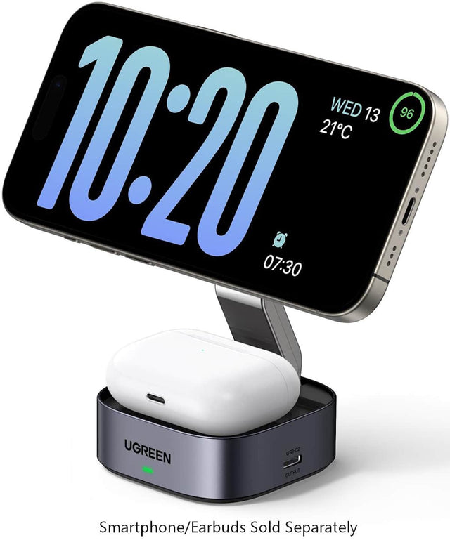 WED 13 96 21°C 10:20 07:30  
UGREEN  
USB-C2 OUTPUT  
Smartphone/Earbuds Sold Separately