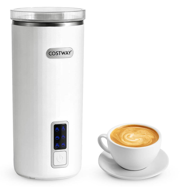 Front. Costway - Costway 6-in-1 Electric Milk Steamer with Stainless Steel Interior, Automatic Foam Maker - White.