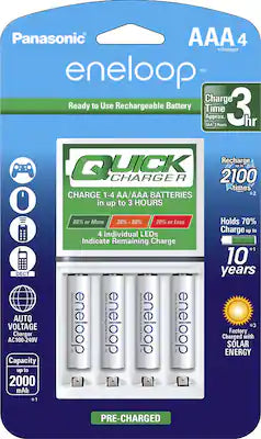 Panasonic - eneloop Quick Individual Battery Charger and 4 AAA Batteries Kit