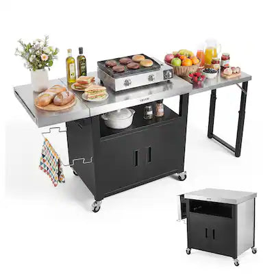 VEVOR - Outdoor Grill Cart with Storage Cabinet, 74.8 Inch Grill Table, Waterproof Kitchen Island with Stainless Steel Top