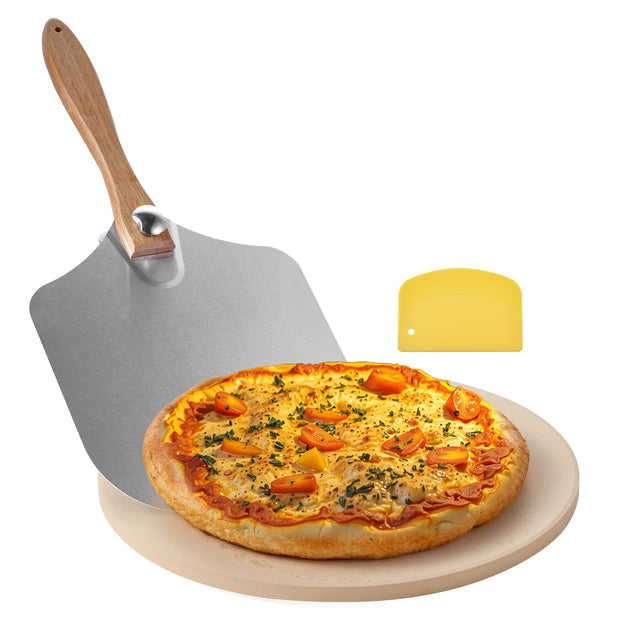Front. VEVOR - Pizza Stone, 15in Round Pizza Stone,  0.67 in Large Cordierite Baking-Stone, Scrape, 1450℉ Heat-Resistant Cooking Stones - Beige.