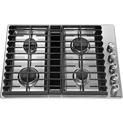 KitchenAid - 30 in. Wide 4 burners Built-In Downdraft Gas Cooktop with Automatic electronic re-ignition