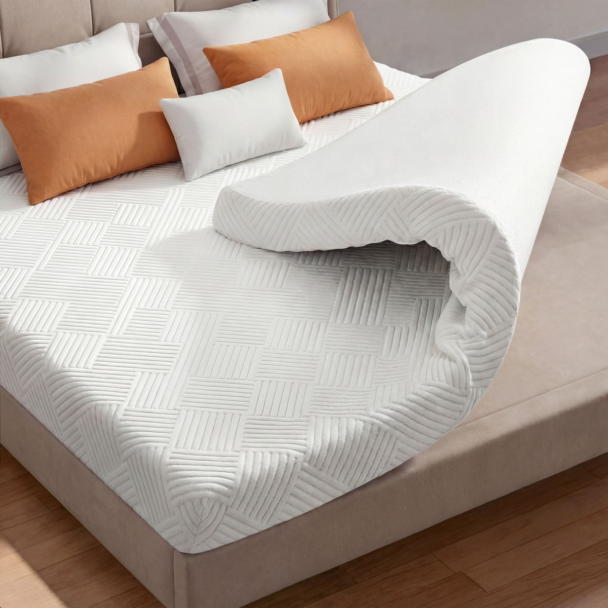 Dyonery - 4" Cooling Gel Memory Foam Mattress Topper with Removable & Washable Cover, CertiPUR-US Certified - White
