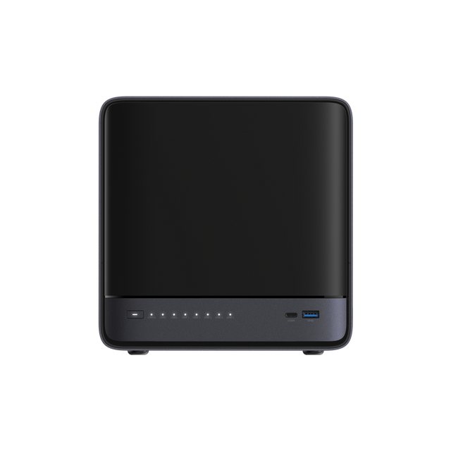 Front. Minisforum - N5 MAX AI NAS, 64GB LPDDR5x + 128GB OS, AMD Ryzen AI Max+ 395, AMD Radeon 8060S, 126 TOPS NPU, Dual 10GbE, USB4 v2 - Black.