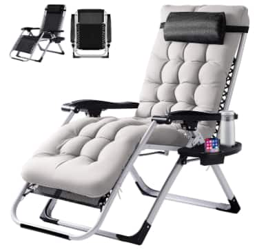 Front. Anysun - Zero Gravity Reclining Chair - Camping Lounge with Cup Holder Trays & Removable Cushion for Indoor/Patio Use - Gray.