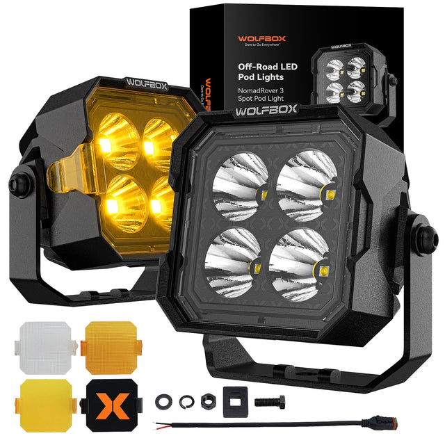 WOLFBOX Care de Everywhere WOLION WOLFBOX 506. WOLFF Off-Road LED Pod Lights NomadRover 3 Spot Pod Light WOLFBOX OOOdoo X