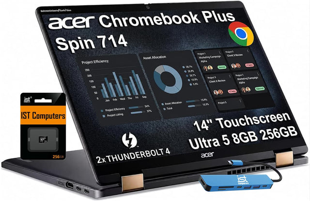 BelitoneetioGooneyPGemPOces  
acer Chromebook Plus Spin 714  
Project Efficiency  
Asset Allocation  
Marketing Campaign  
Project Efficiency Alpha 2  
tacks 28.7% Success 250  
28.9% 200  
20.7%  
Project A  
Project 3  
Campaign 15.9%  
X Review Marketing 150  
Client Alpha 5.5% 150  
Approved 50  
+2 tacks  
Thu Fri Sep ist 0 Feb Wed 15.9% Jan  
Asset Allocation Project S 54%  
15.9%  
Efficiency Total Project 37%  
IST Computers  
14" Touchscreen  
Ultra 5 8GB 256GB  
2x THUNDERBOLT 4