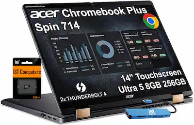 Acer - Chromebook Plus Spin 714 Laptop with Google AI – 14" WUXGA Touch - Intel Core Ultra 5 115U – 8GB RAM – 256GB+256GB SD
