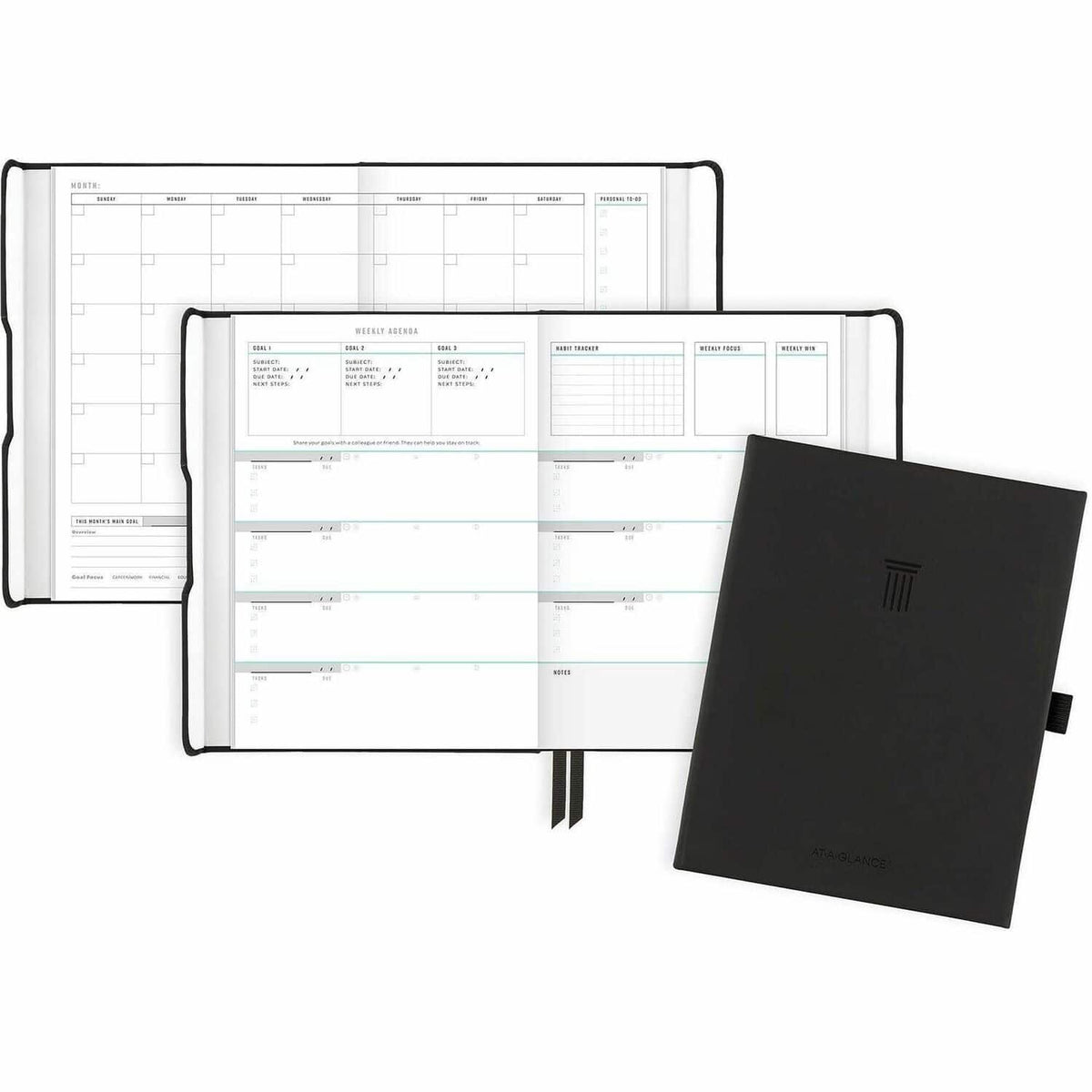 AT-A-GLANCE - Small Weekly Monthly 5 3/4 x 8 1/4  Case Bound Black Hard Cover Magnetic Closure Planner