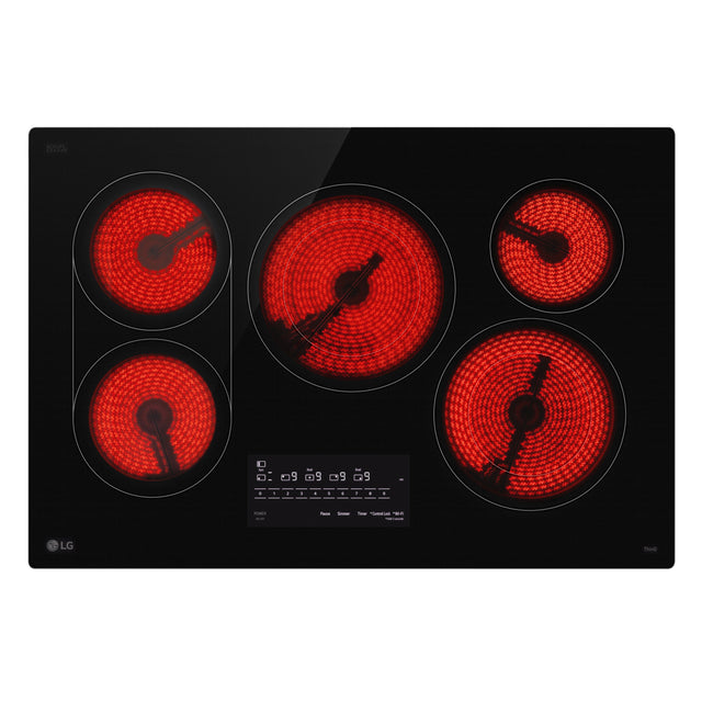 Front. LG - 30-in Wide Built-In Electric Smart Cooktop with 5 Elements, Backlit SmoothTouch Glass Controls and 3.2kW Dual Element - Black.