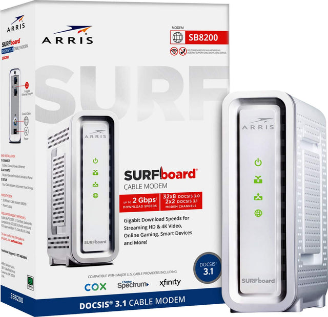 Front. ARRIS - SURFboard SB8200 32 x 8 DOCSIS 3.1 Gig-Speed Cable Modem - White.