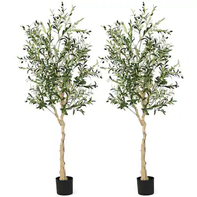 Gymax - 2-Pack Artificial Olive Tree 6 FT Tall Faux Olive Plants for Indoor and Outdoor