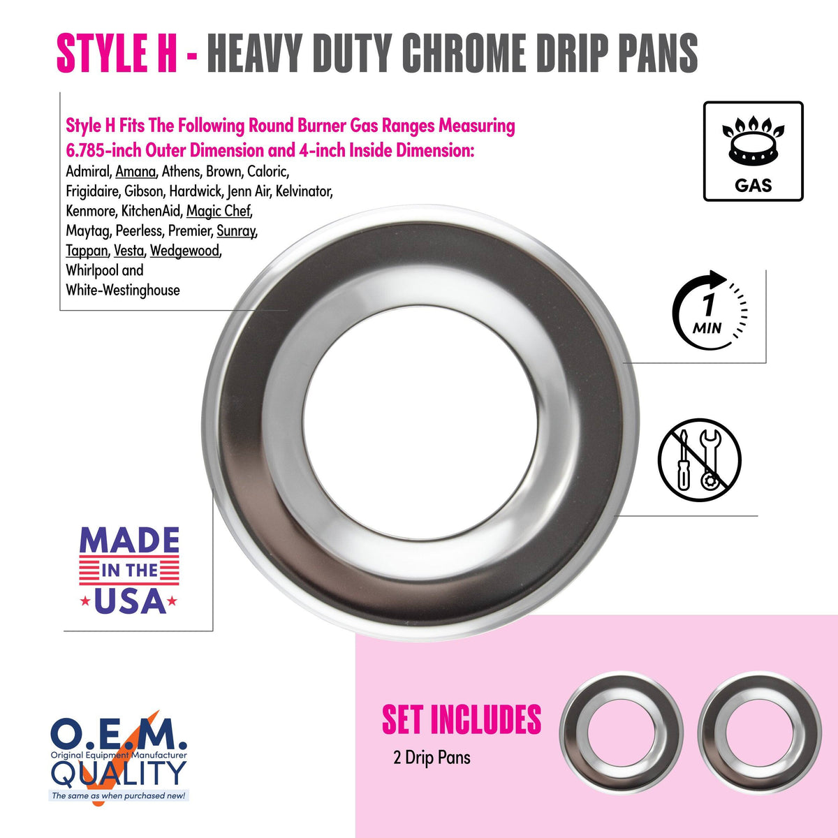 Range Kleen - RGP2002X Style H 2-Pack 6.875-Inch Round Heavy Duty Chrome Drip Pans
