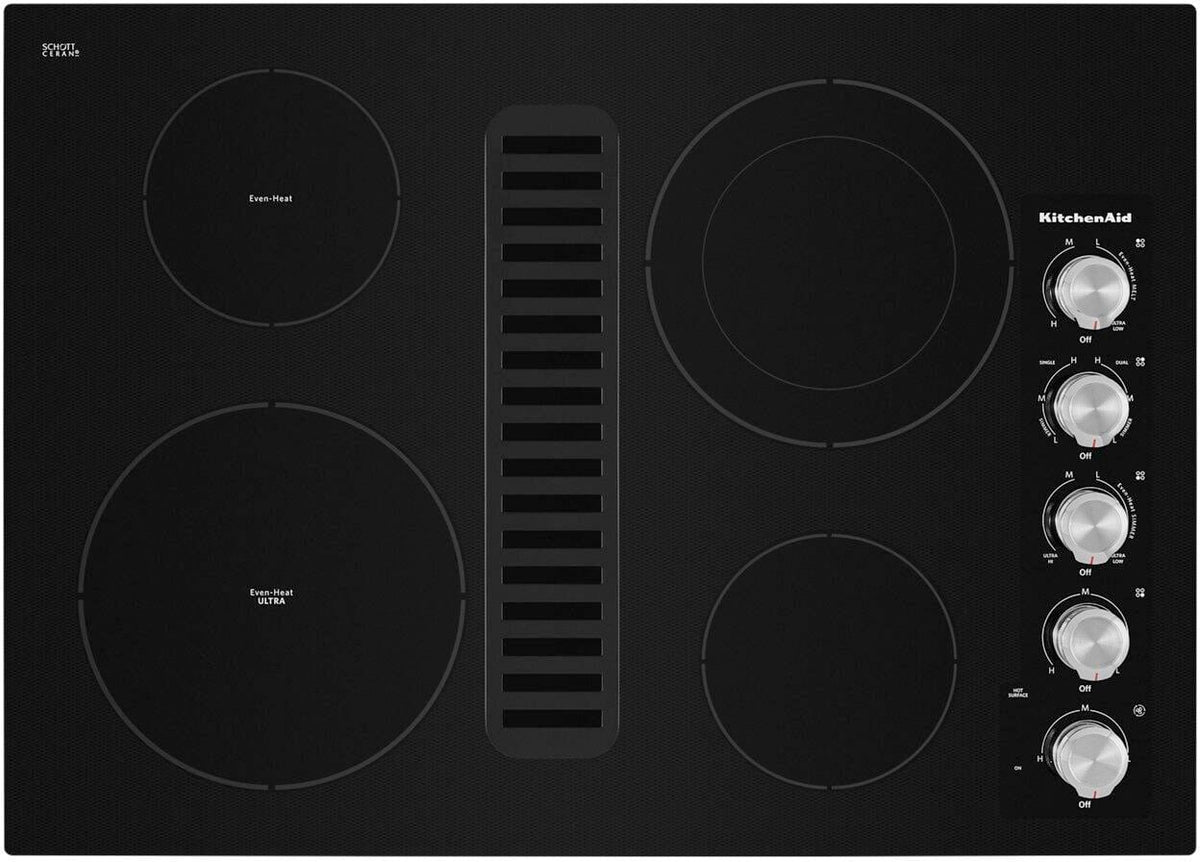 KitchenAid - 30 inch Wide 4 element Built-In Downdraft Electric Cooktop - Black