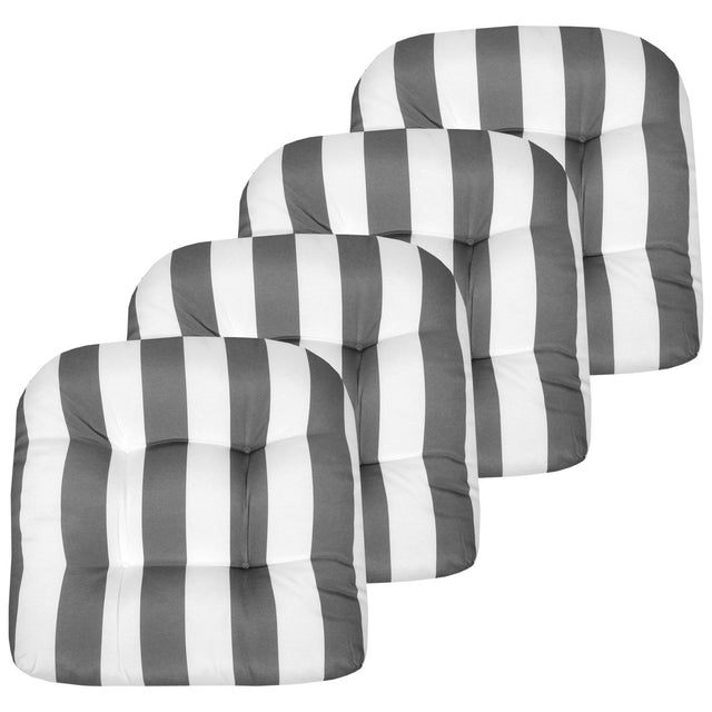 Front. Sweet Home Collection - Havana Stripe Patio Cushions Indoor/Outdoor Tufted 19" x 19", 4-Pack - Silver/White.