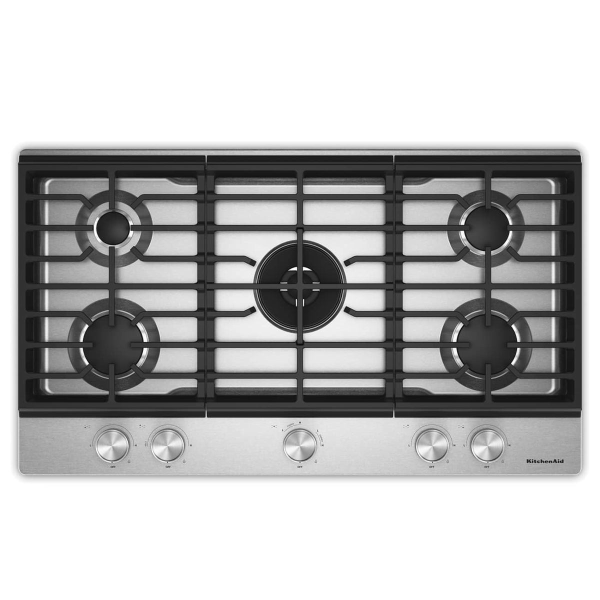 KitchenAid - 36  in. Gas Cooktop with 5 Burners and Integrated Wok Grate - Stainless Steel