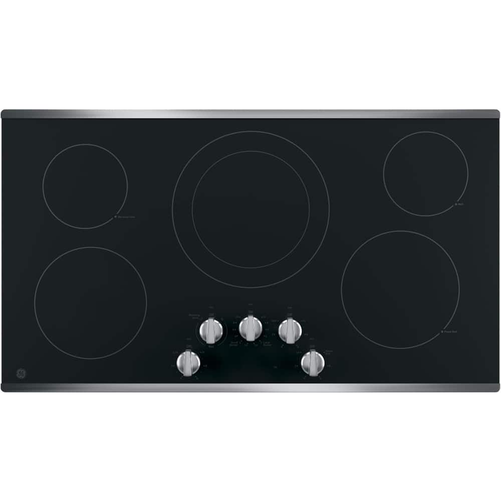 GE - 36 in. Wide 5 Element Built-In Electric Cooktop with Power Boil and Dual-Ring Element - Stainless Steel
