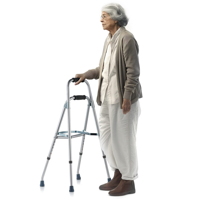 Front. VEVOR - Folding Hemi Walker, One Arm Folding Walker for Seniors with 6-Level Adjustable Height, Up to 350LBS - Silver.