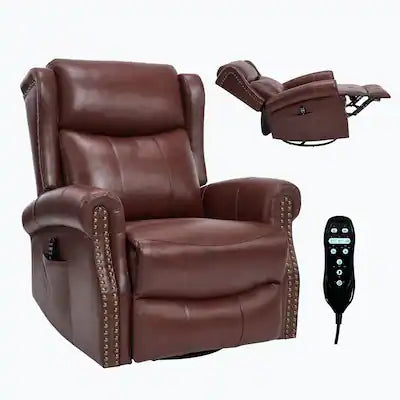 Boyel Living - Genuine leather Heat Massage Manual Recliner Chair with Rocker and Swivel for Living Room