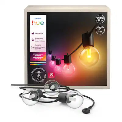 Philips - Hue Festavia Smart Color-Changing Globe Outdoor String Lights 92 ft (32 Bulbs)