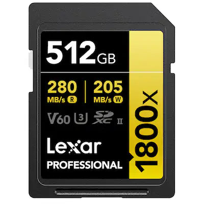Lexar - GOLD Series Professional 1800x UHS-II SDXC Memory - 512GB, Card