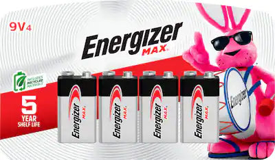 Energizer - MAX 9V Batteries (4 Pack), 9 Volt Alkaline Batteries