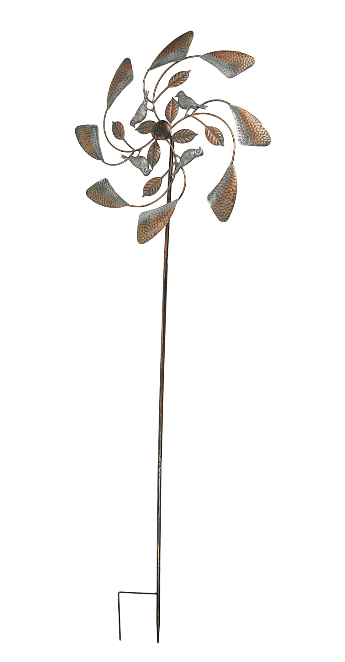 Things2Die4 - Two Tone Copper and Silver Kinetic Wind Spinner Garden Stake Bird or Dragonfly - Bronze