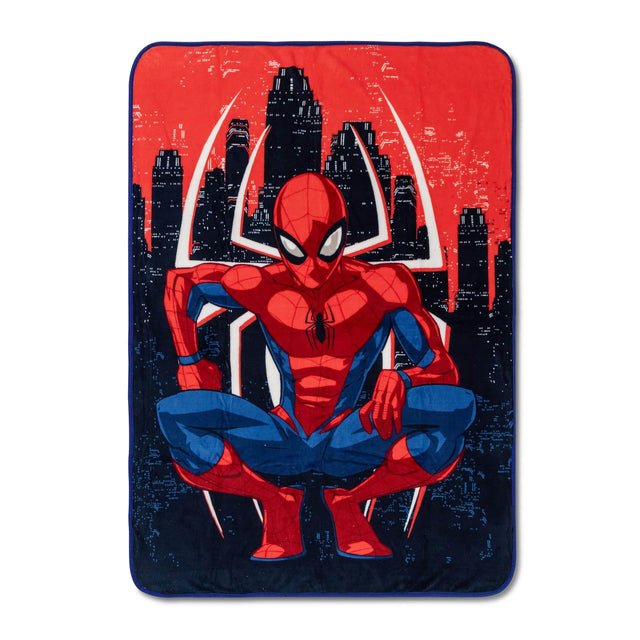 Front. Marvel - Marvel Spider-Man Skyline Pose Fleece Throw Blanket | 45 x 60 Inches - Multi-Colored.