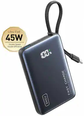 INIU - Portable Charger, Compact 10000mAh Power Bank with Built-in USB-C Cable & Digital Display for iPhone, Samsung etc