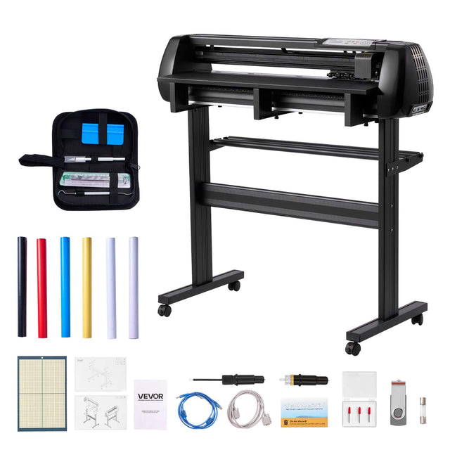 Front. VEVOR - Vinyl Cutter Machine, 34 inch Max Feed Width, Dual Blades, Adjustable Force and Speed, LED Display, Vinyl Plotter Cutter - Black.
