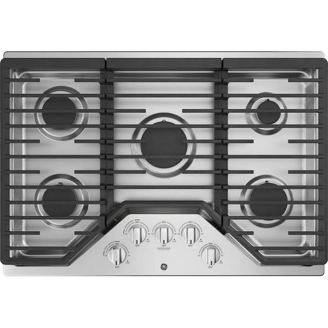 Front. GE - 30 in. Wide 5 Burner Built-In Gas Cooktop with Dishwasher-Safe Grates - Stainless Steel.