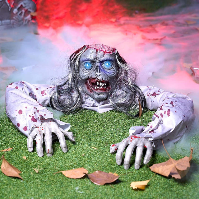 Front. Joyfy - Halloween Outdoor Zombie Groundbreaker with Light-Up Eyes and Creepy Sound Decoration for Yard, Garden, Lawn Outdoor - Multicolor.