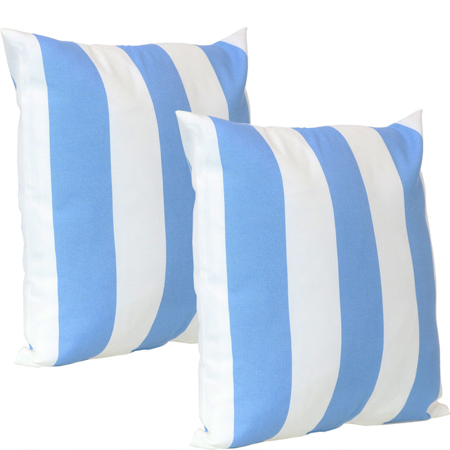 Front. Sunnydaze - Outdoor Square Decorative Throw Pillow - Set of 2 - Beach-Bound Stripe.