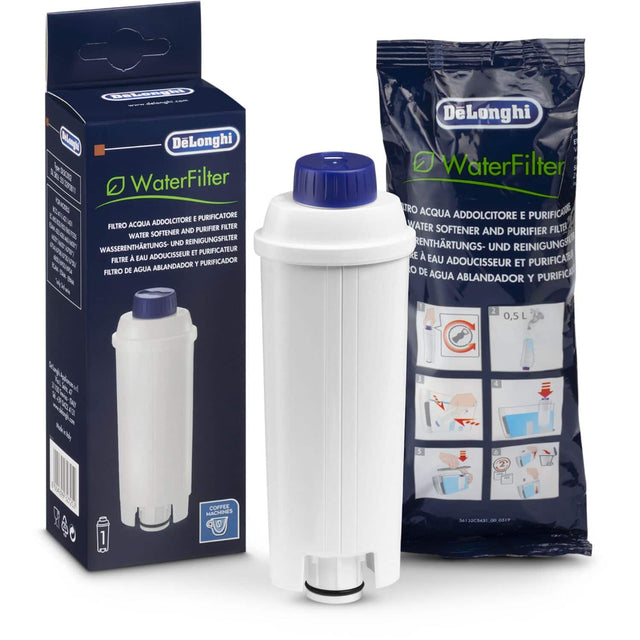 DeLonghi WaterFilter

Filtro Acqua Addolcitore e Purificatore  
Water Softener and Purifier Filter  
Wasserentkalkungs- und Reinigungsfilter  
Filtre à Eau Adoucisseur et Purificateur  
Filtro de Agua Ablandador y Purificador

0.5L

COFFEE MACHINES

DeLonghi WaterFilter

Filtro Acqua Addolcitore e Purificatore  
Water Softener and Purifier Filter  
Wasserentkalkungs- und Reinigungsfilter  
Filtre à Eau Adoucisseur et Purificateur  
Filtro de Agua Ablandador y Purificador

0.5L