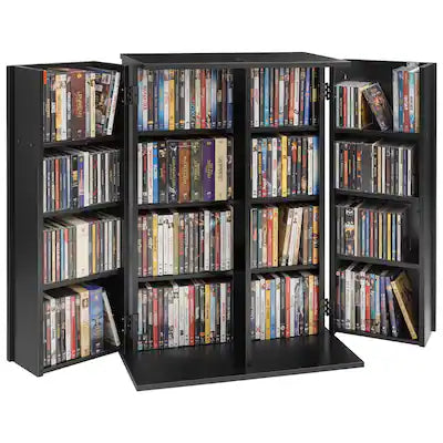 VEVOR - Media Storage Cabinet, 4-Tier DVD Shelf Organizer, 24.02 x 14.49 x 33.31 in Multimedia Storage Organizer for CDs, DVDs