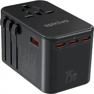 Epicka - GaN Universal Travel Adapter with USB Ports, PD Fast Charging International Plug Adapter, Multi-Port Travel Charger