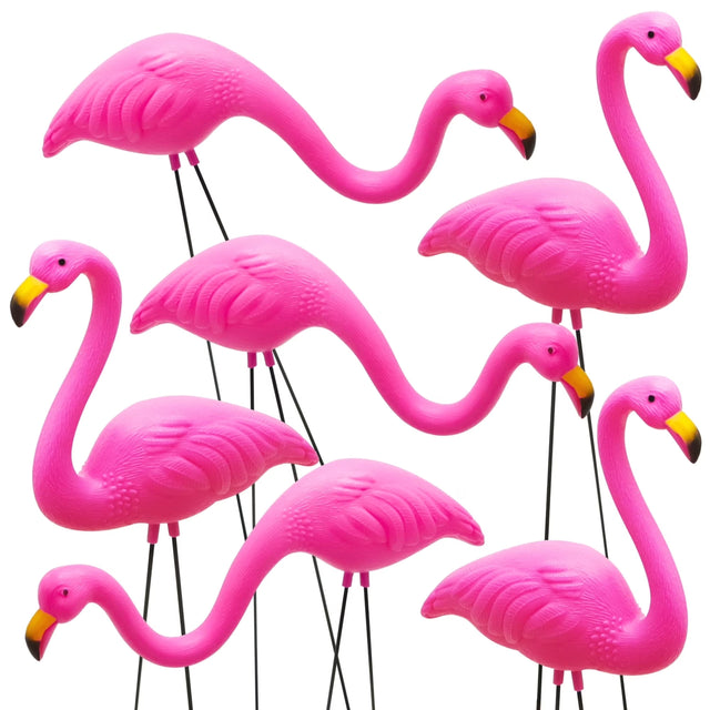 Front. Joyfy - 6 Pack Small Pink Flamingo Yard Ornaments with Metal Legs, 17" Plastic Lawn Statues for Outdoor Garden Decor - pink.