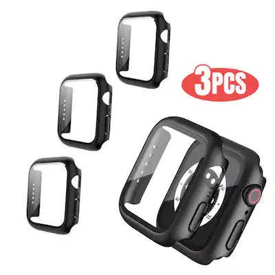 Qixxronics - 3 Pack Qixxronics Case with Built in Tempered Glass Screen Protector Compatible with Apple Watch SE 3 44mm