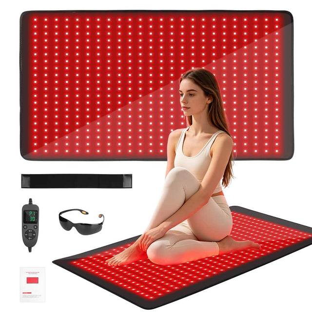 Front. Morfone - Morfone 480 LED 36x20 inche 660nm 850nm NIR Red Light Therapy Blanket Full Body Infrared Therapy Mat Heating Pad - black.