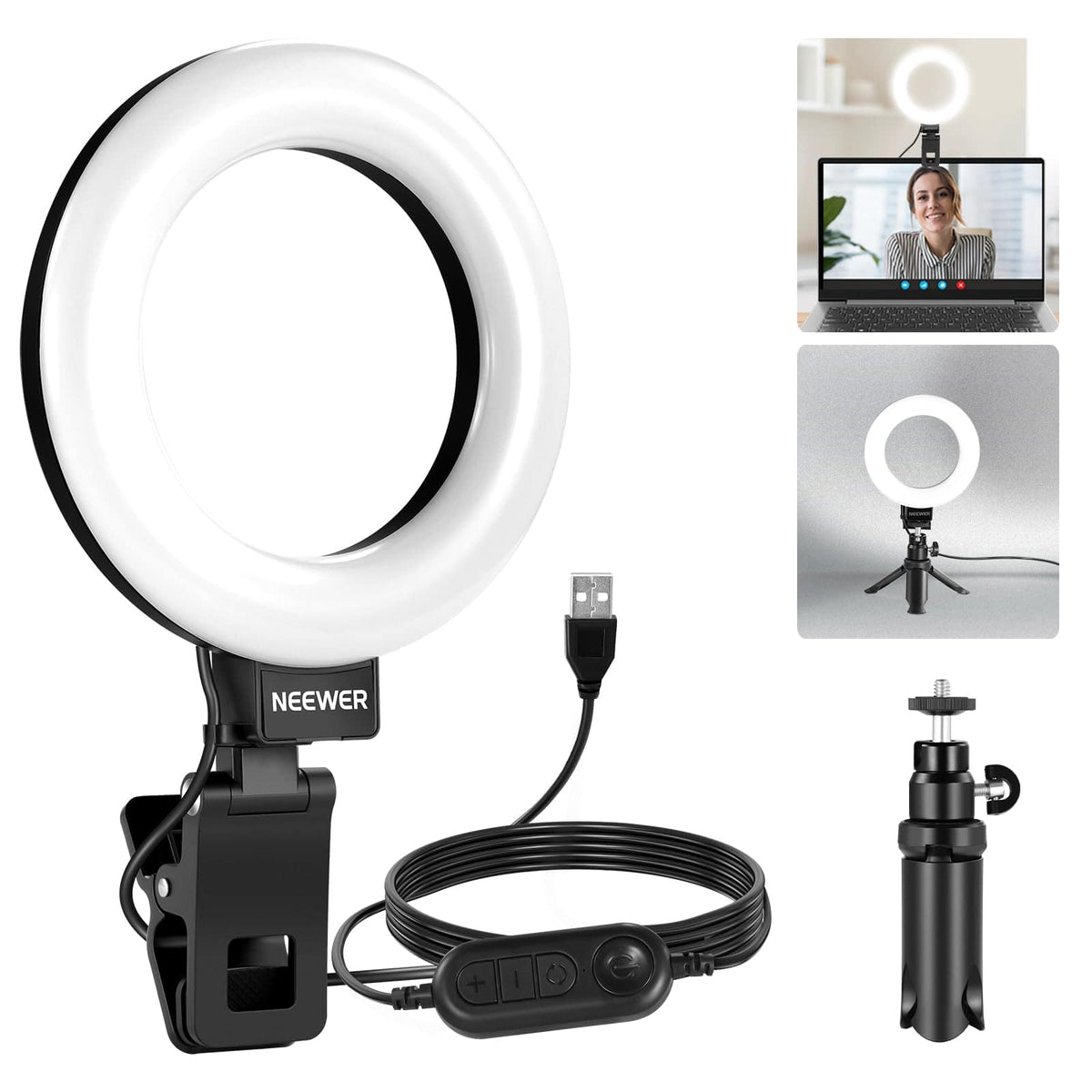 Neewer - Basic 5" Ring Light for Video Conferencing, Clip-On Desk Light with Tripod for Monitor/Laptop Zoom Calls