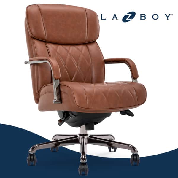 Front. La-Z-Boy - Executive Office Chair with Lumbar Support Reclining Swivel Bonded Quilted Leather Ergonomic Desk Chair for Home Office - Cognac.