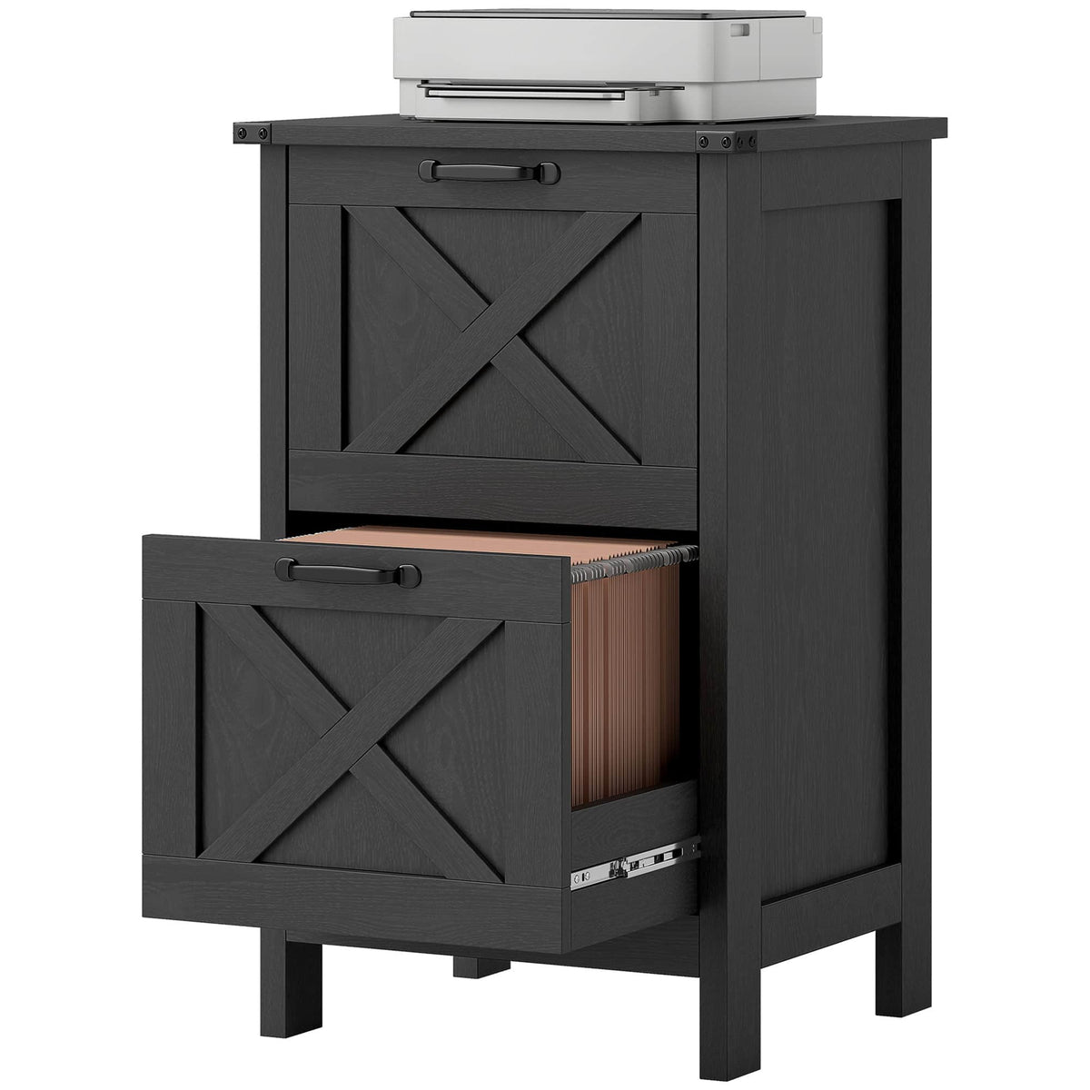 Homcom - File Cabinet with 2 Drawers, Rustic Farmhouse Office Storage Cabinet for A4, Letter Size - Distressed Black