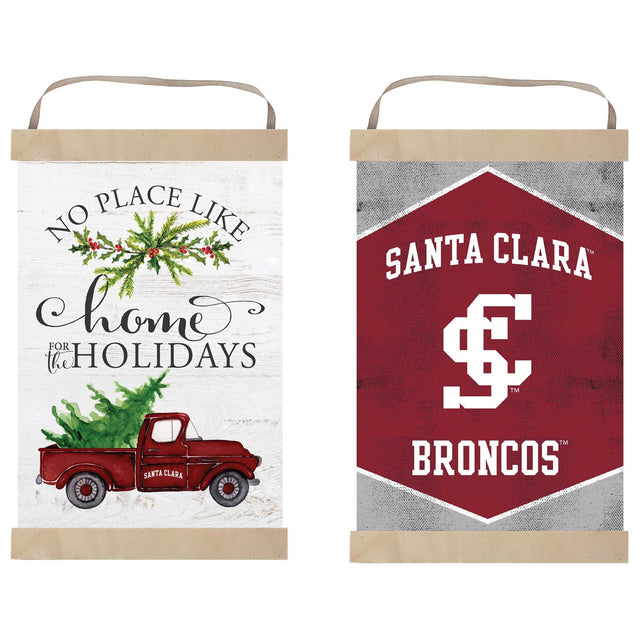 **Left Bag:**
- NO PLACE LIKE
- home
- FOR THE HOLIDAYS
- SANTA CLARA

**Right Bag:**
- SANTA CLARA
- BRONCOS
