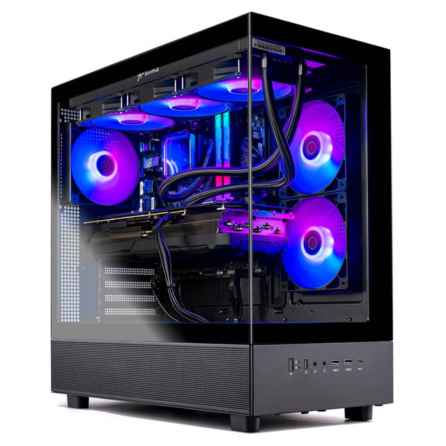 Front. Skytech Gaming - Skytech AZURE3 - AMD Ryzen 7 9800X3D, 9070XT, 32GB 5600 MHz DDR5 RAM, 850W GOLD A3 PSU - Black.