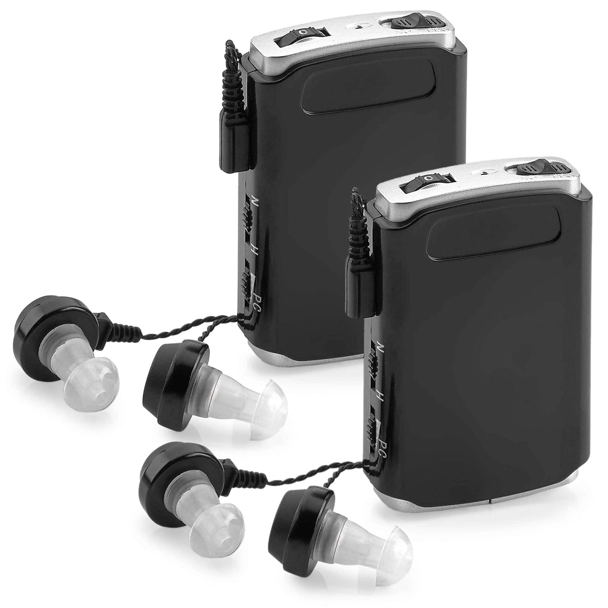 MEDca - Rechargeable Personal Sound Amplifier - Pack of 2, Lightweight Compact Pocket Sounds Voice Enhancer Audio Hearing Device - Black