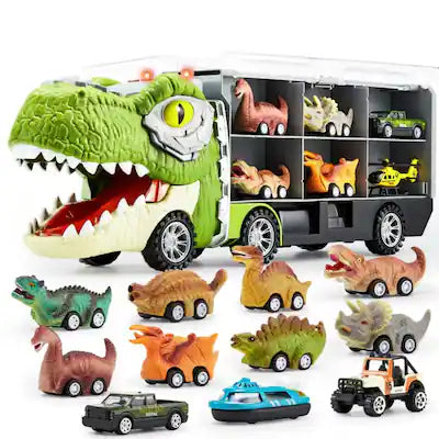 Joyfy - 13-in-1 Dinosaur Carrier Truck Toy with Pull Back Cars for Boys Ages 3-5, Dinosaur Toys, Birthday Gift for Toddler