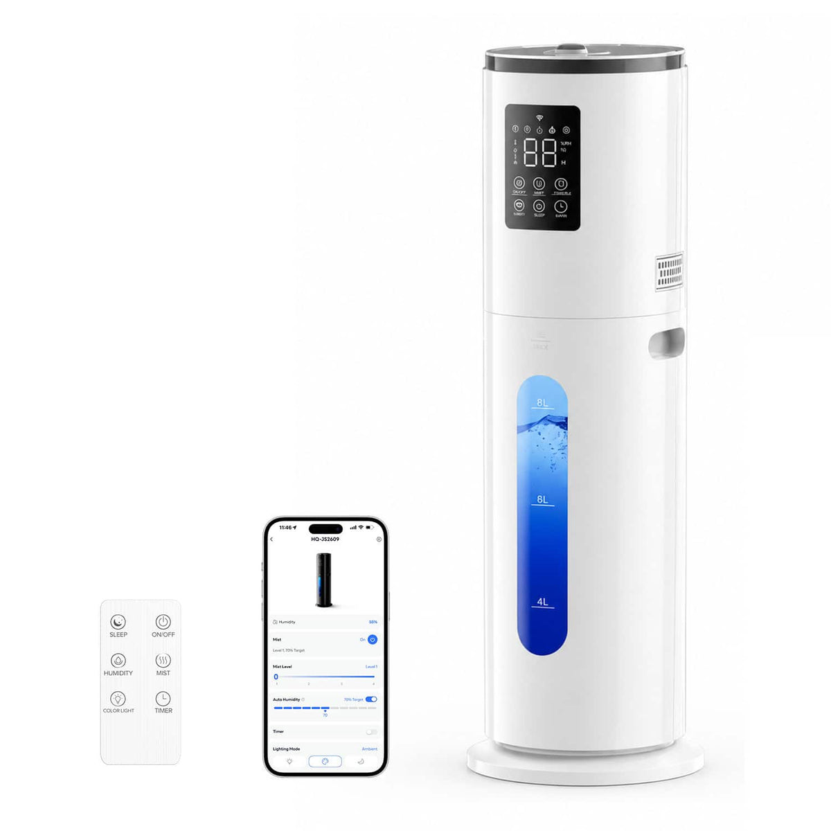 Teendow - 10L Humidifier, 600 sq.ft, 85H Max Runtime, Cool Mist Humidifier for Bedroom with App & Remote Control, 4 Mist Levels - White