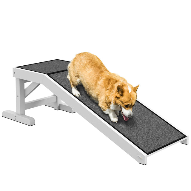Front. Pawhut - Dog Ramp for Bed, Pet Ramp for Dogs with Non-Slip Carpet and Top Platform, 49" x 16" x 14" - White.