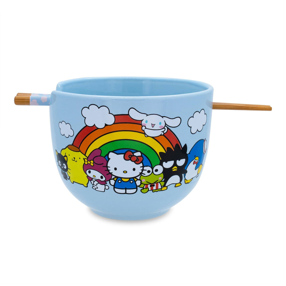 Silver Buffalo - Sanrio Hello Kitty and Friends Rainbow Ceramic Ramen Bowl and Chopstick Set - Blue