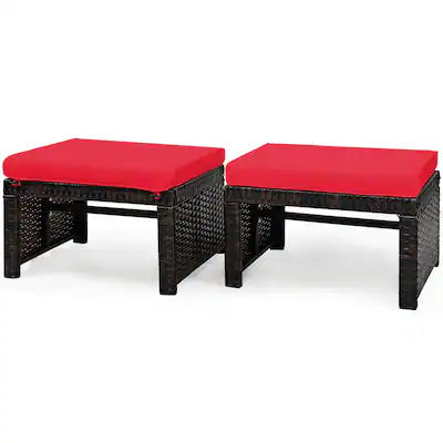 Costway - 2PCS Patio Rattan Ottoman Cushioned Seat Foot Rest Furniture